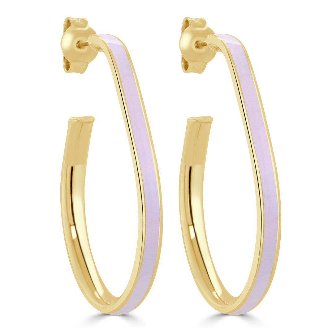 14k Gold Pear-Shaped Enamel Open Hoops