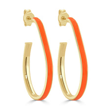 Load image into Gallery viewer, 14k Gold Pear-Shaped Enamel Open Hoops