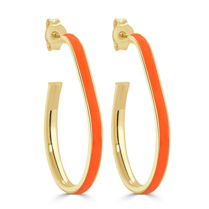 14k Gold Pear-Shaped Enamel Open Hoops