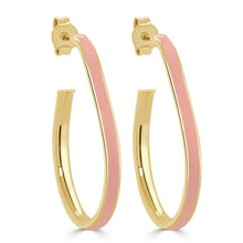 Load image into Gallery viewer, 14k Gold Pear-Shaped Enamel Open Hoops