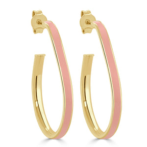 14k Gold Pear-Shaped Enamel Open Hoops