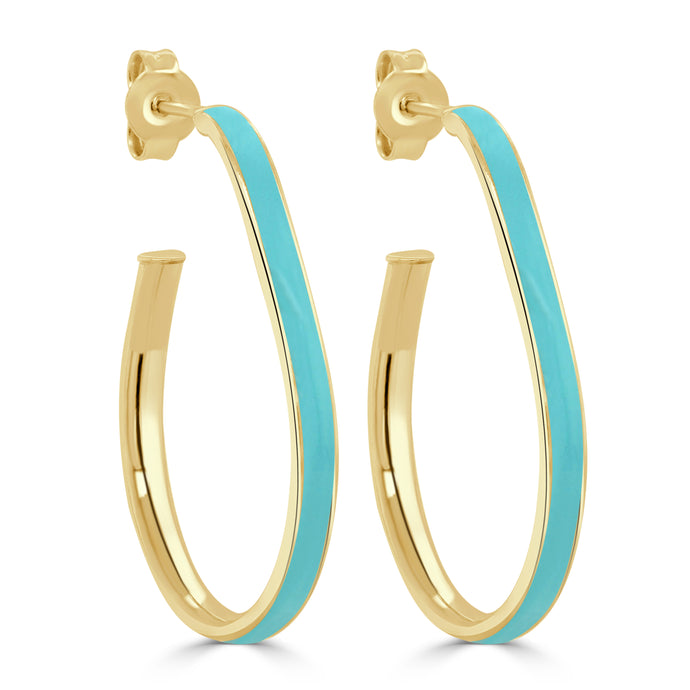 14k Gold Pear-Shaped Enamel Open Hoops