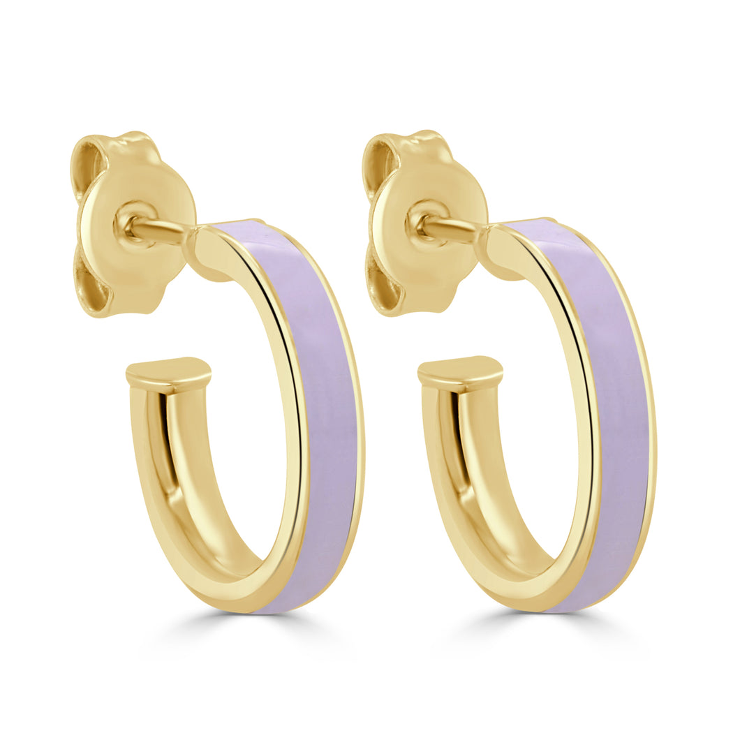 14k Gold Round Enamel Open Hoops