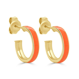 14k Gold Round Enamel Open Hoops