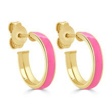 Load image into Gallery viewer, 14k Gold Round Enamel Open Hoops