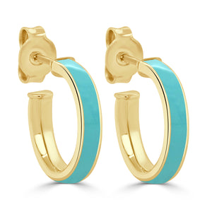 14k Gold Round Enamel Open Hoops