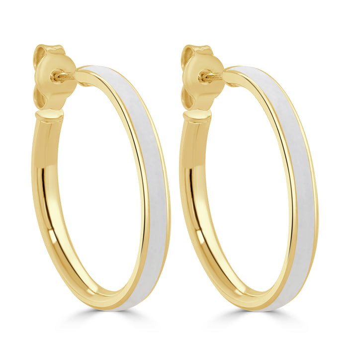 14k Gold Round Enamel Open Hoops