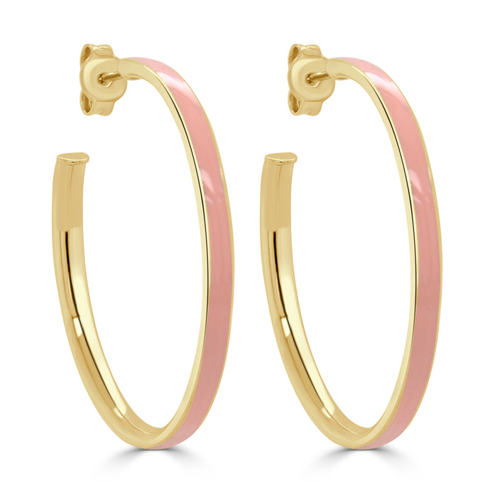 14k Gold Round Enamel Open Hoops