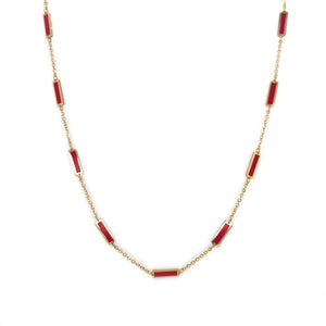 14k Gold & Coral Bar Station Necklace