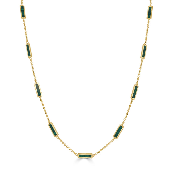 14k Gold & Malachite Station Bar Necklace