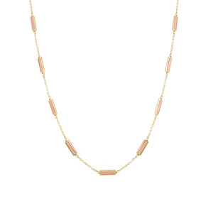 14k Gold & Light Pink Bar Station Necklace