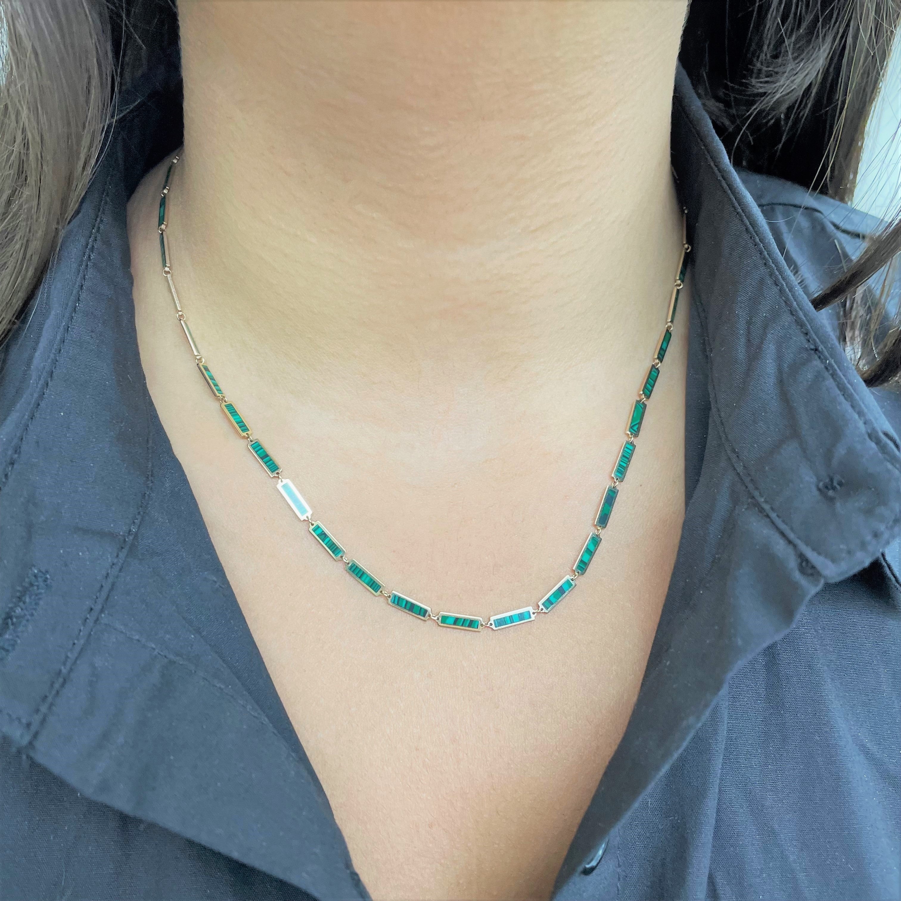 14k Gold & Malachite Station Bar Necklace