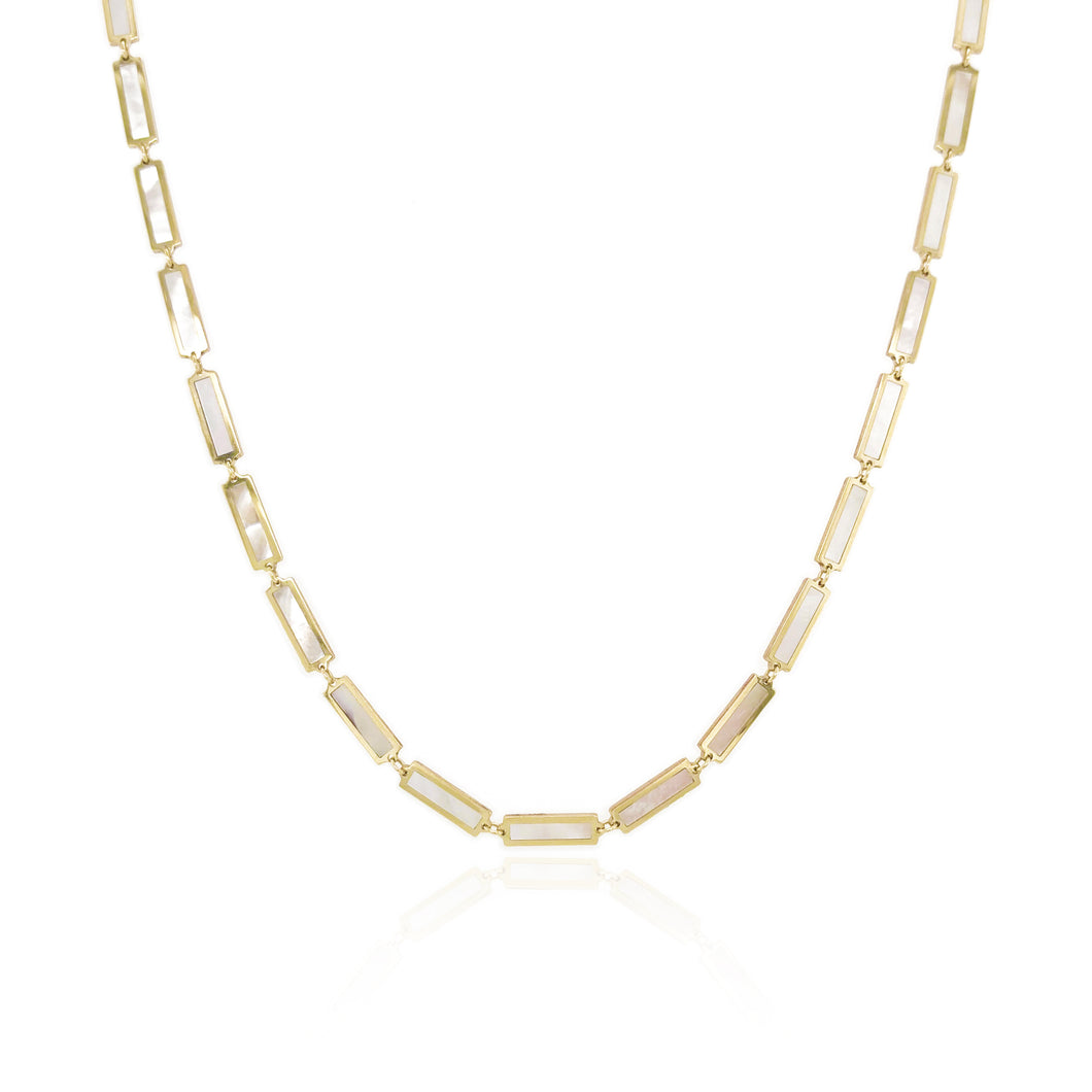 14k Gold & Mother of Pearl Station Bar Necklace