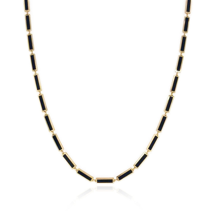 14k Gold & Onyx Station Bar Necklace