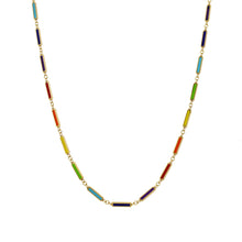 Load image into Gallery viewer, 14K Gold &amp; Rainbow Inlay Bar Necklace