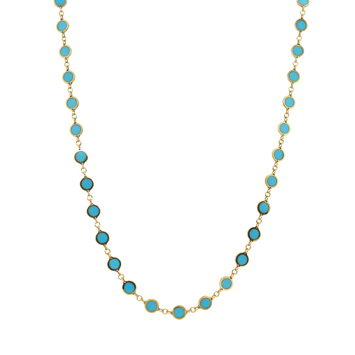 14K Gold Turquoise Circle Station Necklace