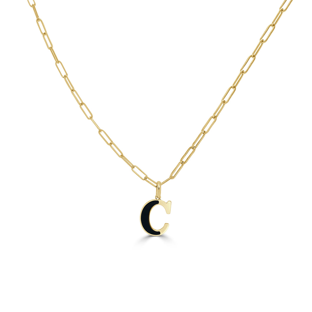 14k Gold & Onyx Initial Necklace -Small