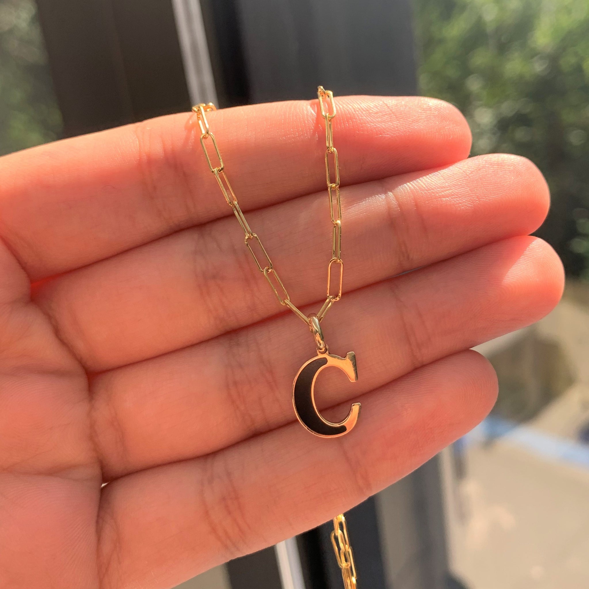 14k Gold & Onyx Initial Necklace -Small – Sabrina Design