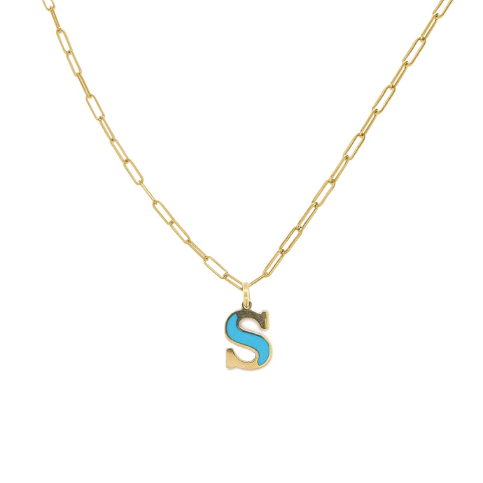 14k Gold & Turquoise Initial Necklace - Small
