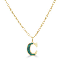 Load image into Gallery viewer, 14k Gold &amp; Malachite Initial Necklace - Medium