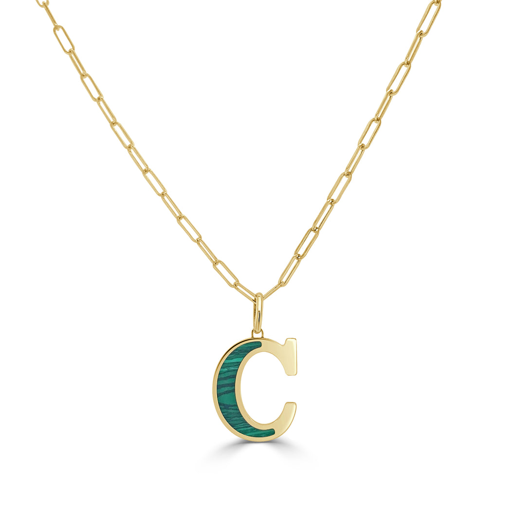 14k Gold & Malachite Initial Necklace - Medium