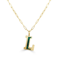 Load image into Gallery viewer, 14k Gold &amp; Malachite Initial Necklace - Medium