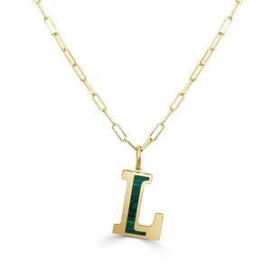 14k Gold & Malachite Initial Necklace - Medium