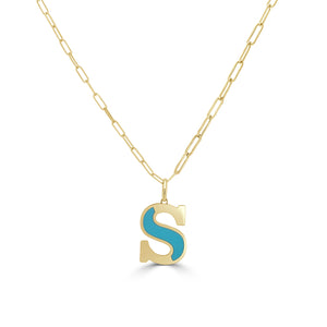 14k Gold & Turquoise Initial Necklace - Medium
