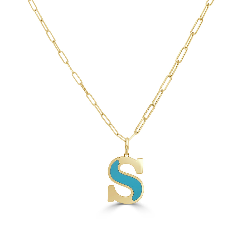 14k Gold & Turquoise Initial Necklace - Medium