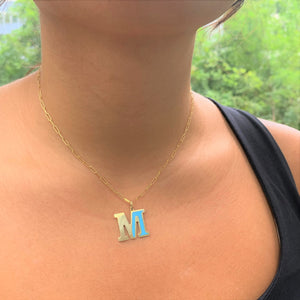 14k Gold & Turquoise Initial Necklace - Medium – Sabrina Design