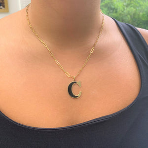 14k Gold & Onyx Initial Necklace - Large