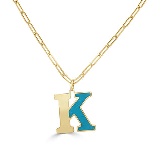 14k Gold & Turquoise Initial Necklace - Large