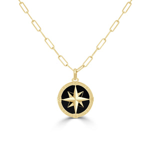 14k Gold & Onyx Compass Necklace