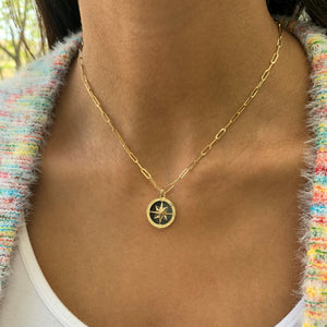 14k Gold & Onyx Compass Necklace