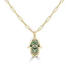 Load image into Gallery viewer, 14k Gold &amp; Malachite Hamsa Necklace