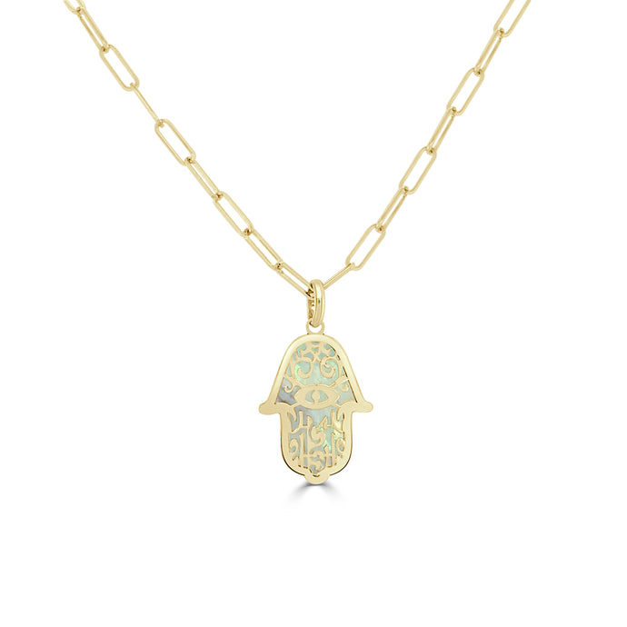 14k Gold & Mother of Pearl Hamsa Necklace