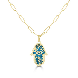 14k Gold & Turquoise Hamsa Necklace
