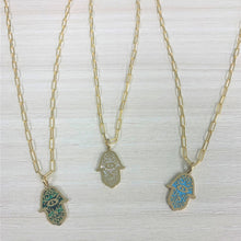 Load image into Gallery viewer, 14k Gold &amp; Malachite Hamsa Necklace