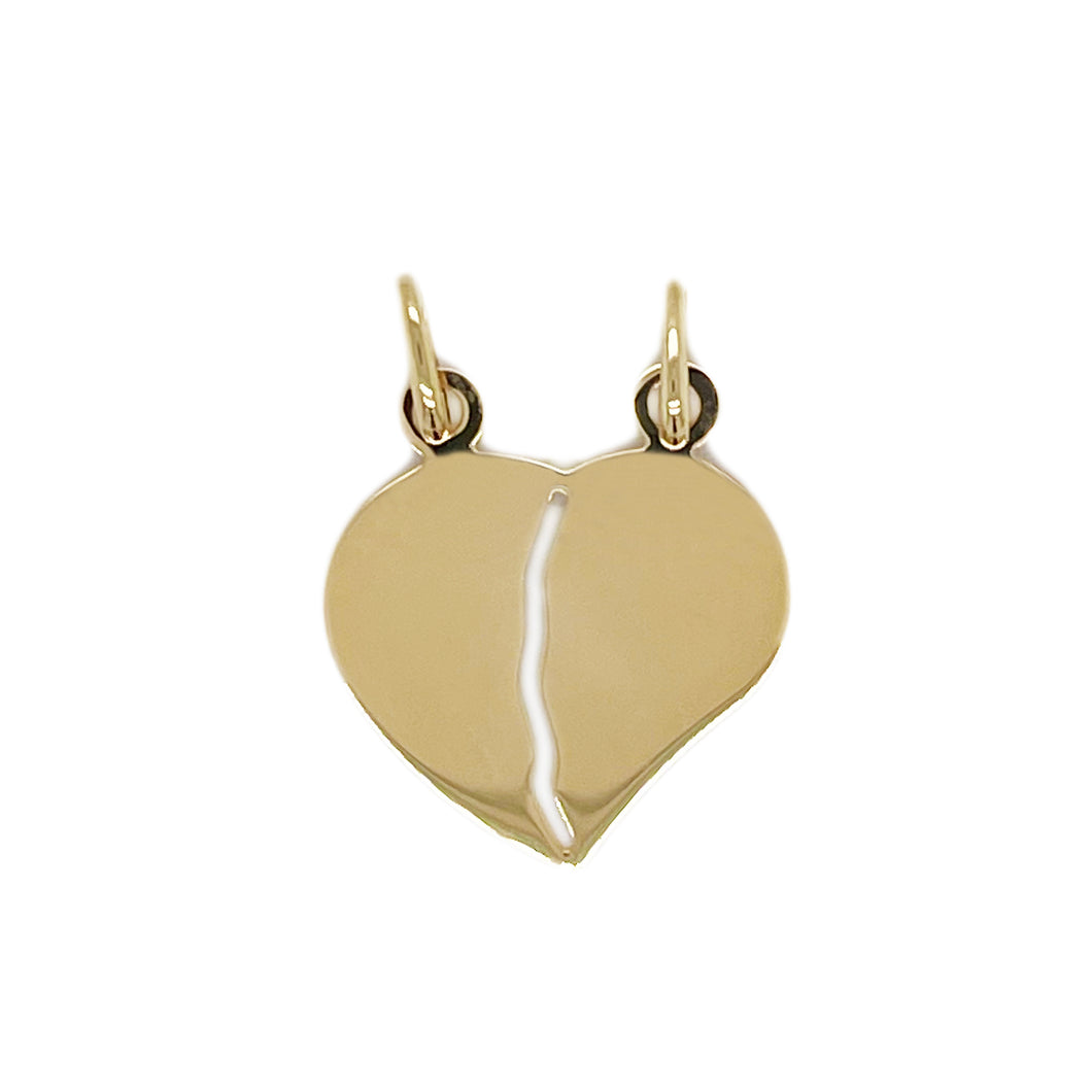 14k Gold Engravable Broken Heart Charm