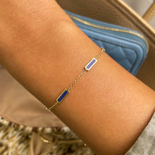 Load image into Gallery viewer, 14k Gold &amp; Lapis Bar Station Bracelet