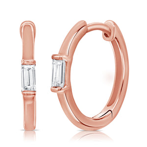 14k Gold & Diamond Baguette Huggie Earrings