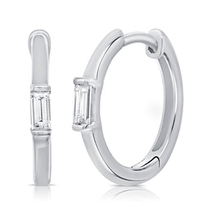 14k Gold & Diamond Baguette Huggie Earrings
