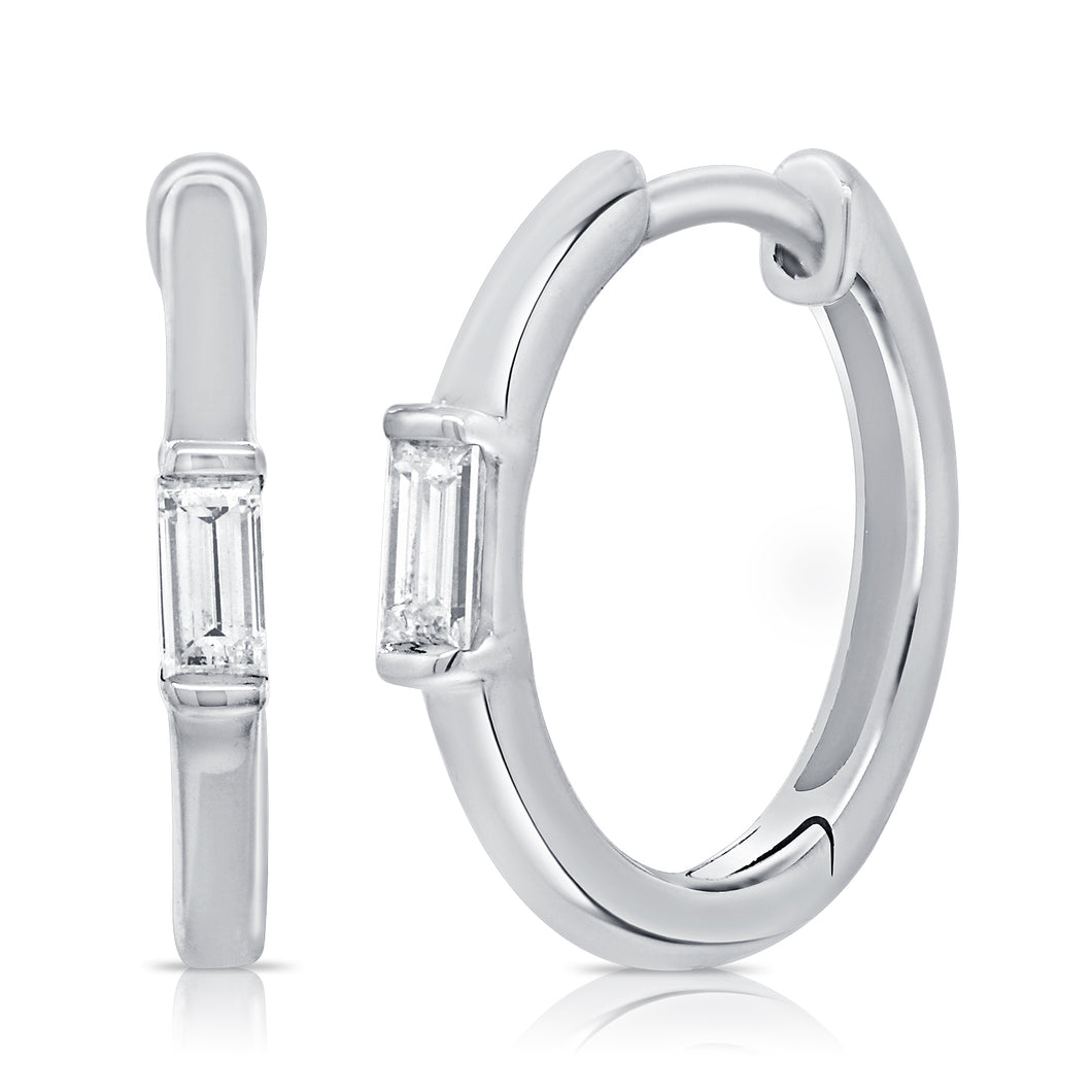 14k Gold & Diamond Baguette Huggie Earrings
