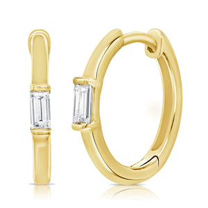 14k Gold & Diamond Baguette Huggie Earrings