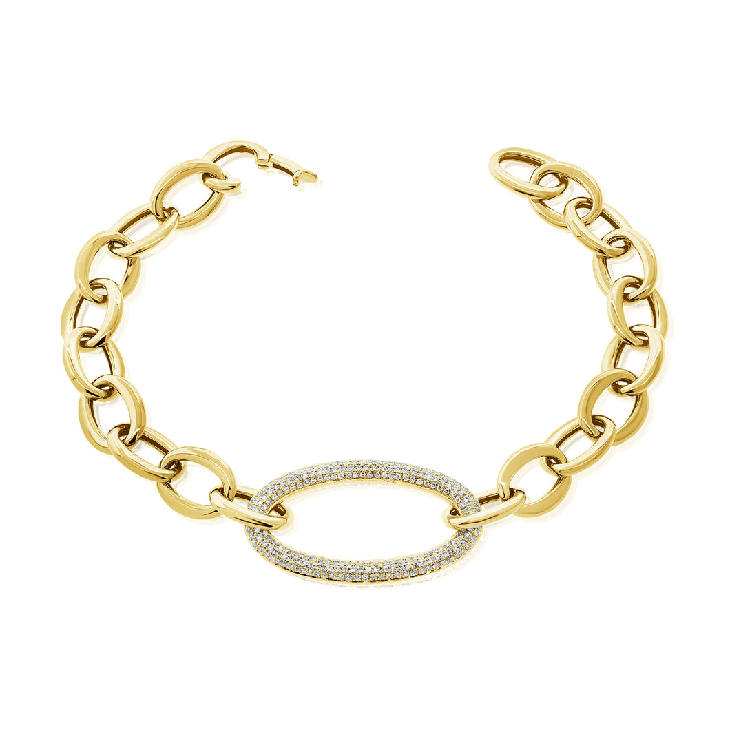 14k Gold & Diamond Oval Link Bracelet