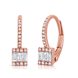 14k Gold & Baguette Diamond Dangle Hoop Earrings