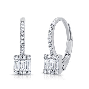 14k Gold & Baguette Diamond Dangle Hoop Earrings