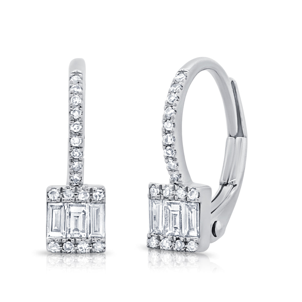 14k Gold & Baguette Diamond Dangle Hoop Earrings