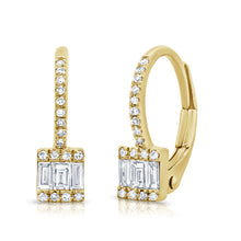 Load image into Gallery viewer, 14k Gold &amp; Baguette Diamond Dangle Hoop Earrings
