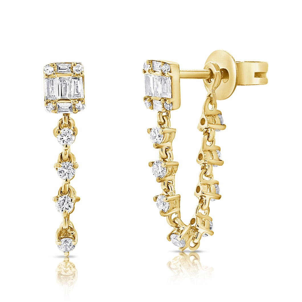 14k Gold & Diamond Stud Chain Earrings